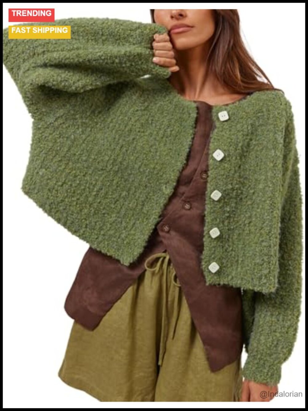Fluffy Button Down Cropped Knit Cardigan Sweater